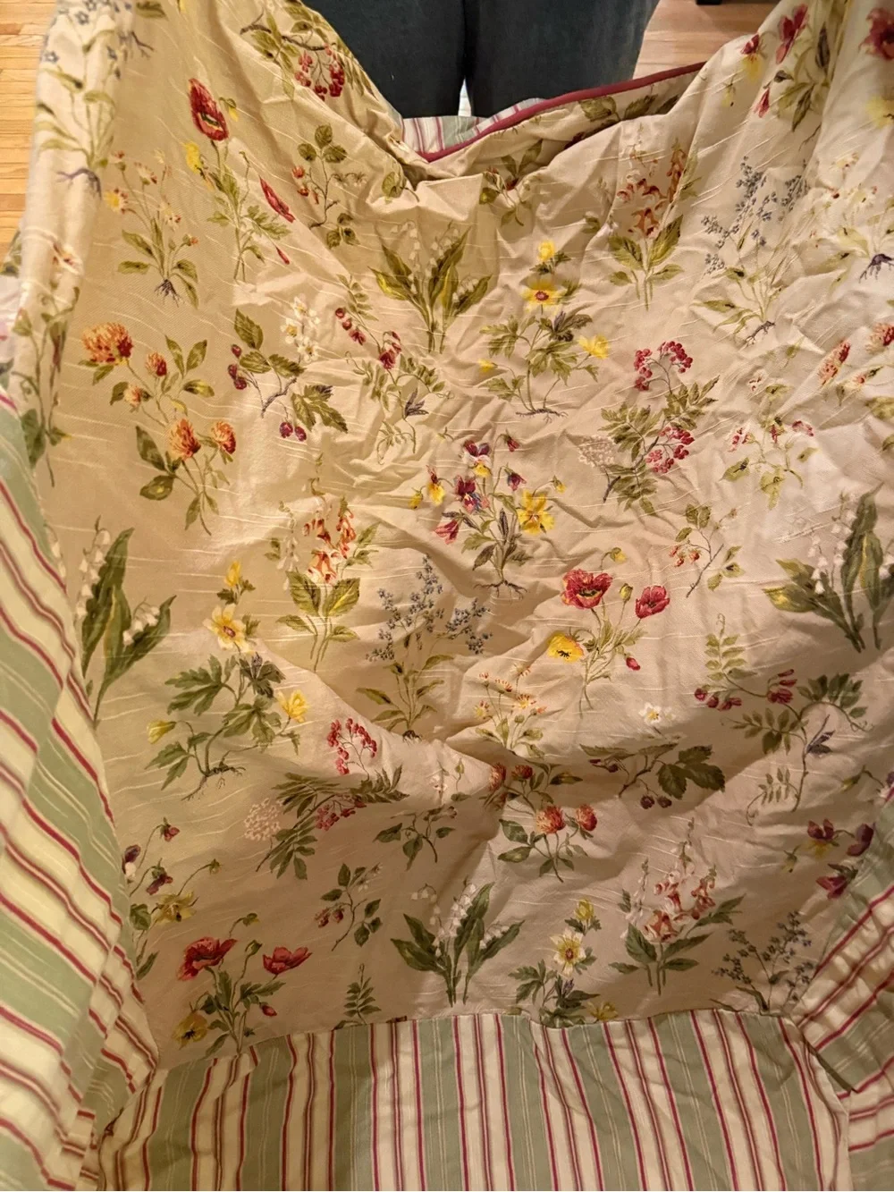 VTG Floral & Striped Chair Cover Swivel Rocker in Cream Taupe RL Style